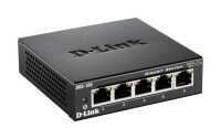 Netzwerk-Switch D-Link DGS-105/E - 5x 10/100/1000TX - IEEE 802.3az EEE kompatibel - lüfterlos - schwarzes Metallgehäuse - Kensington Sicherheits-Slot - ext. Netzteil